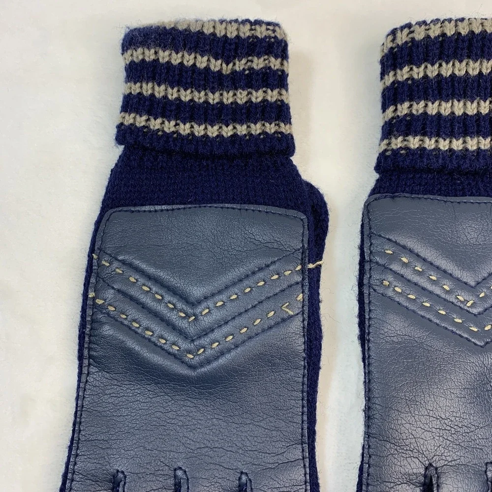 Vintage‎ Comfy Stretch Nylon Blue Navy & Tan Driving Casual Gloves One Size